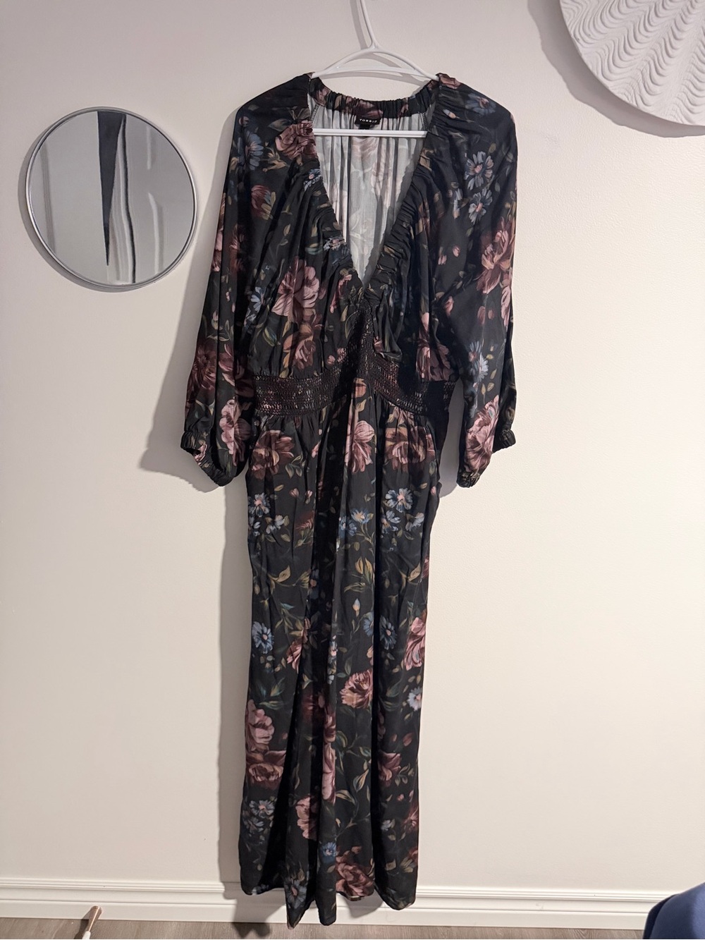 torrid Black Floral Long Robe with Pink & Blue Blooms